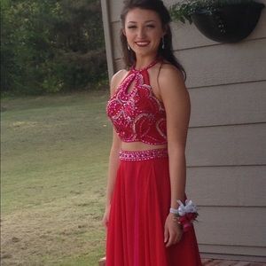 Rachel Allan formal 2 piece long dress.  Pink/red